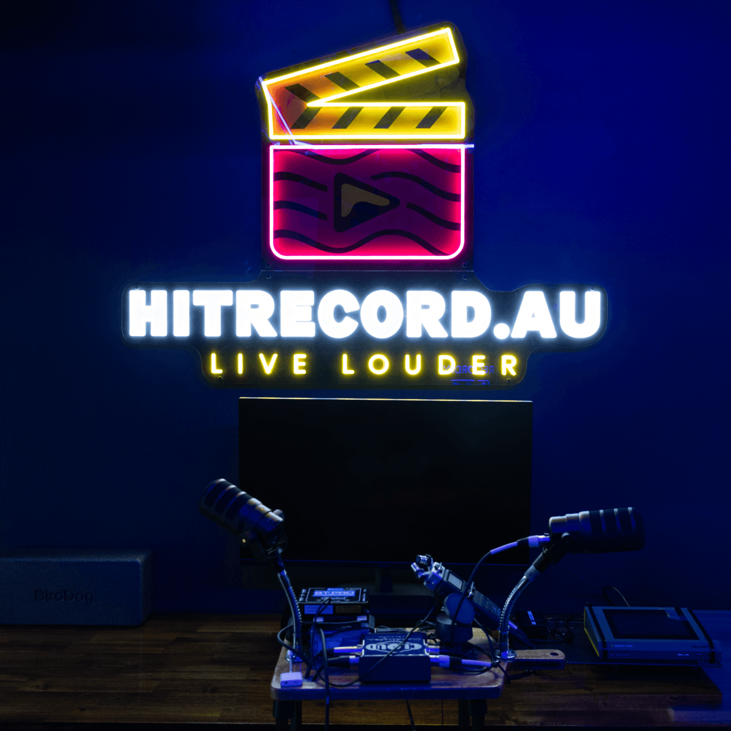 Studio sign and recording equipment